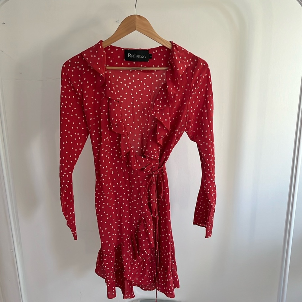Realisation Par Red Silk Starry Wrap Dress
